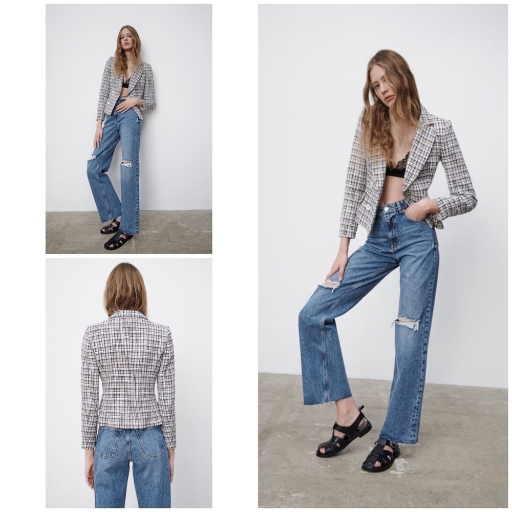 NWT Zara Double Breasted Textured Weave  Boucle Fashionable Jacket Blazer Coat‌‍